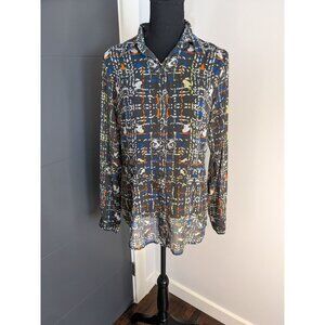 Cabi Festival Semi Sheer Funky Plaid‎ Button Up - Small - Style 129